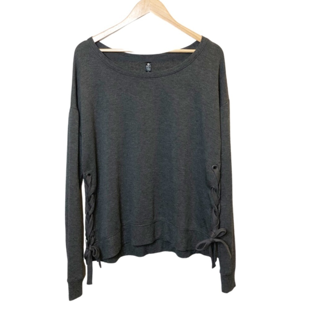 NWT 90 Degree Womens Dark Gray Lace Up Side Crew Neck Long Sleeve Sweatshirt Top - Picture 2 of 16